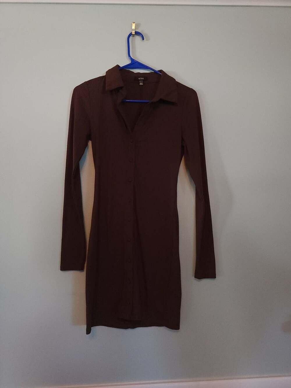AFRM Luiza Ribbed Long Sleeve Button Front Mini Dress